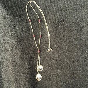 Satya Jewelry Sterling Silver Double Lotus Flower with Garnet accents Necklace